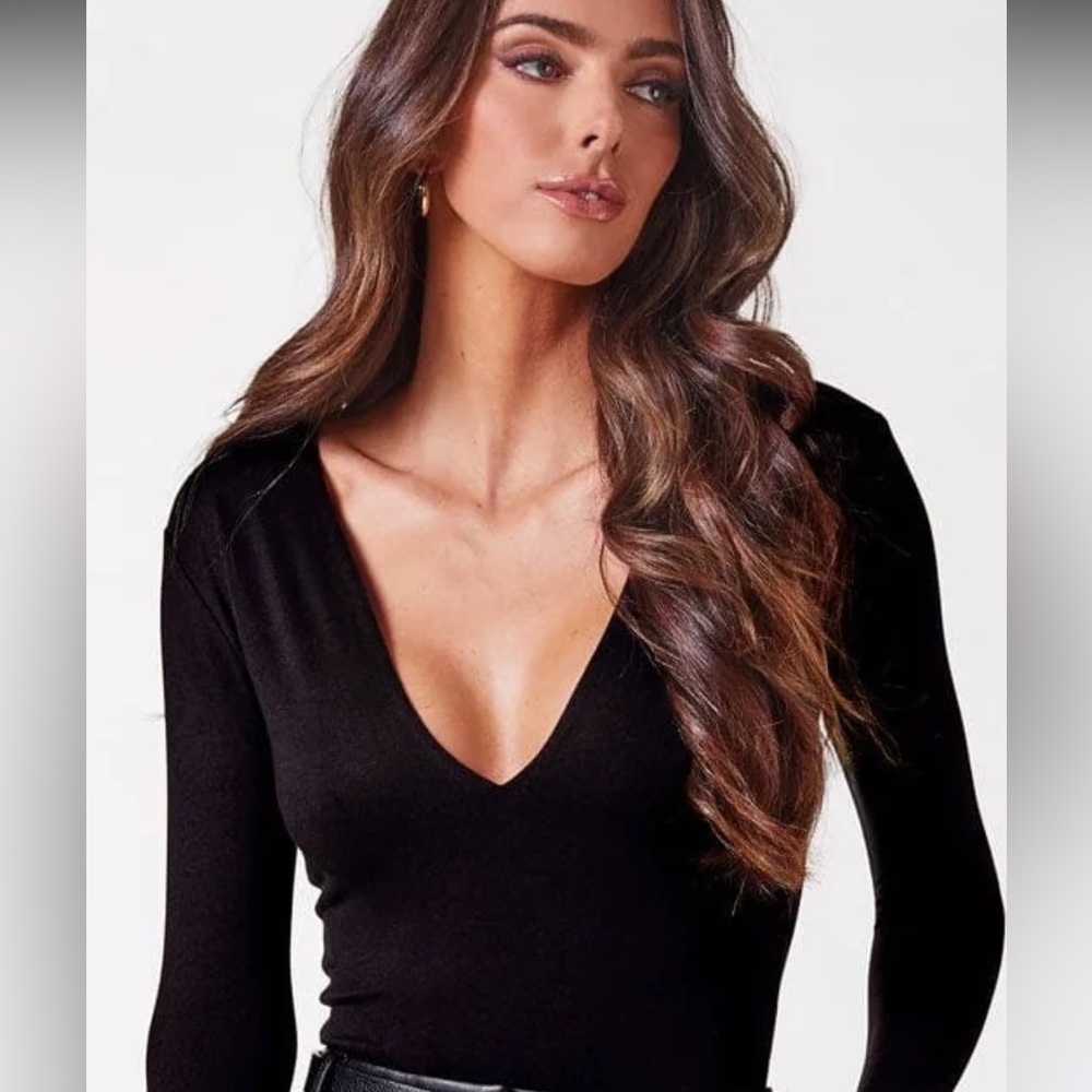 Priceless Black Deep V Bodysuit, NWT, size M